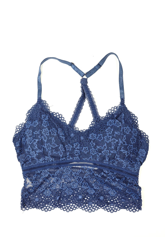 Blue Brallete Panty Set - Floral Pattern