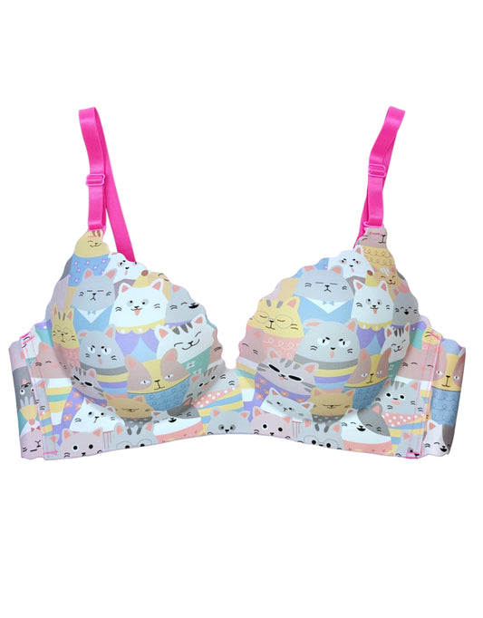 2 in 1 convertible Strapless bra with cat pattern on a white background