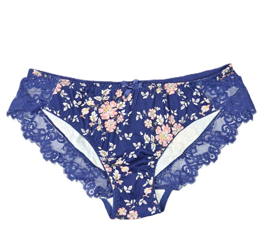 Blue Lace Trim Wired Full Cup Padded Bra & Panty