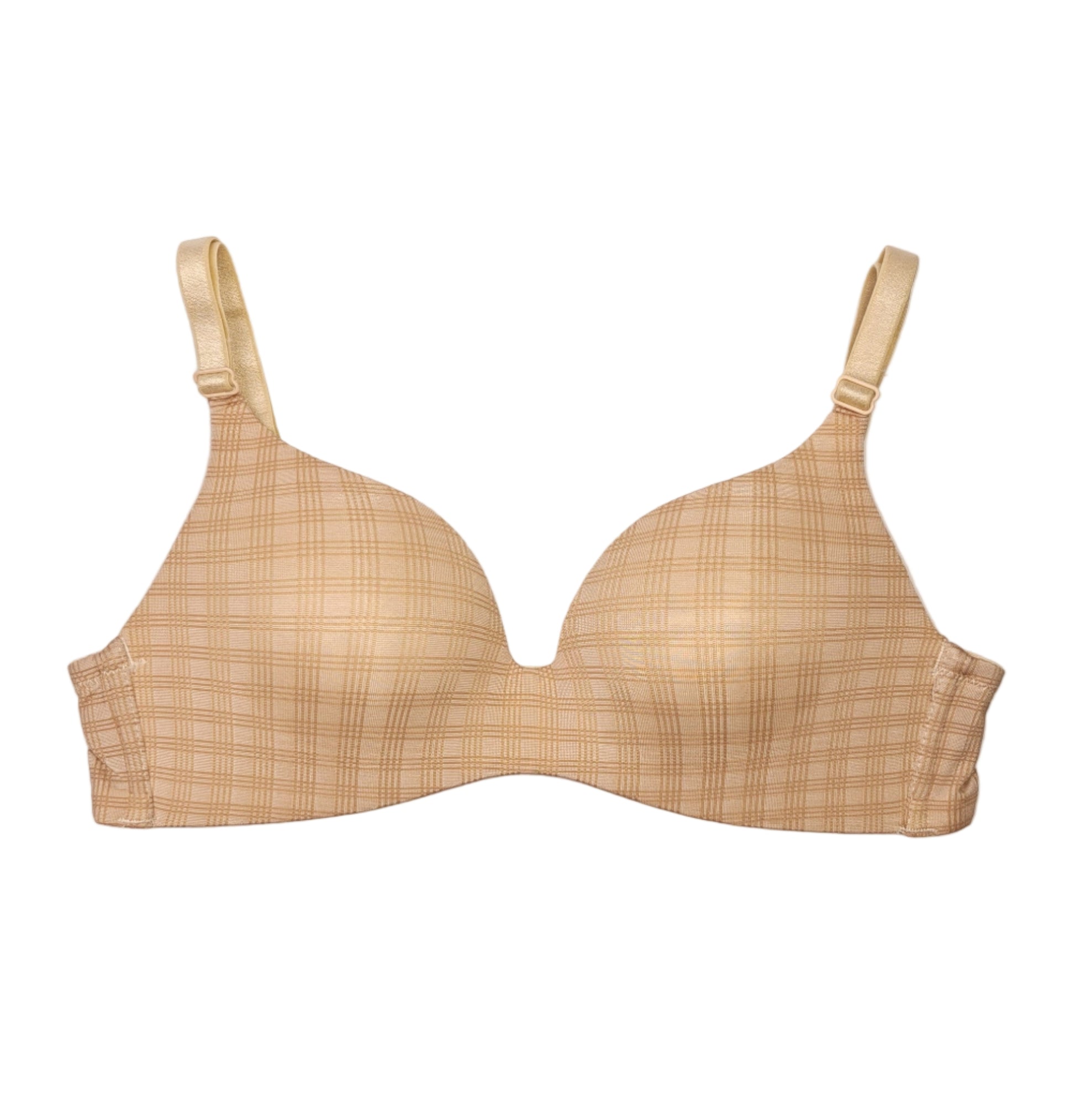 Beige checkered bra on a white background