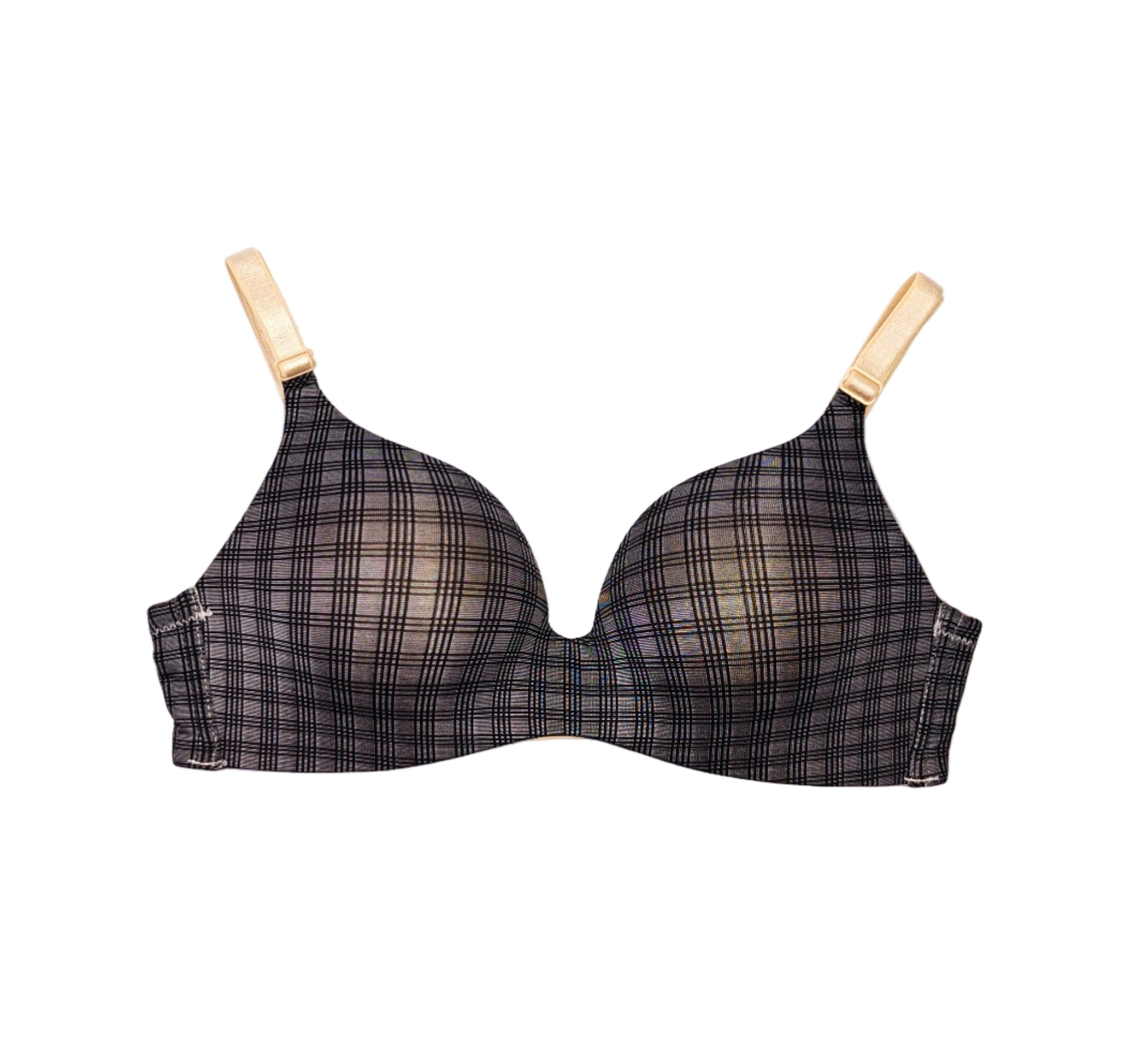 dark gray checkered bra on a white background