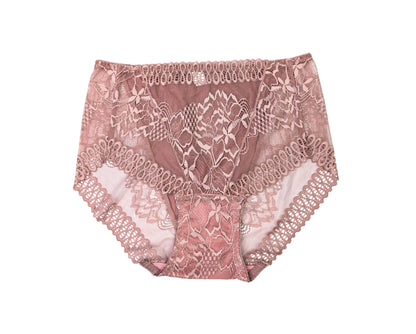 Pink lace underwear on a white background