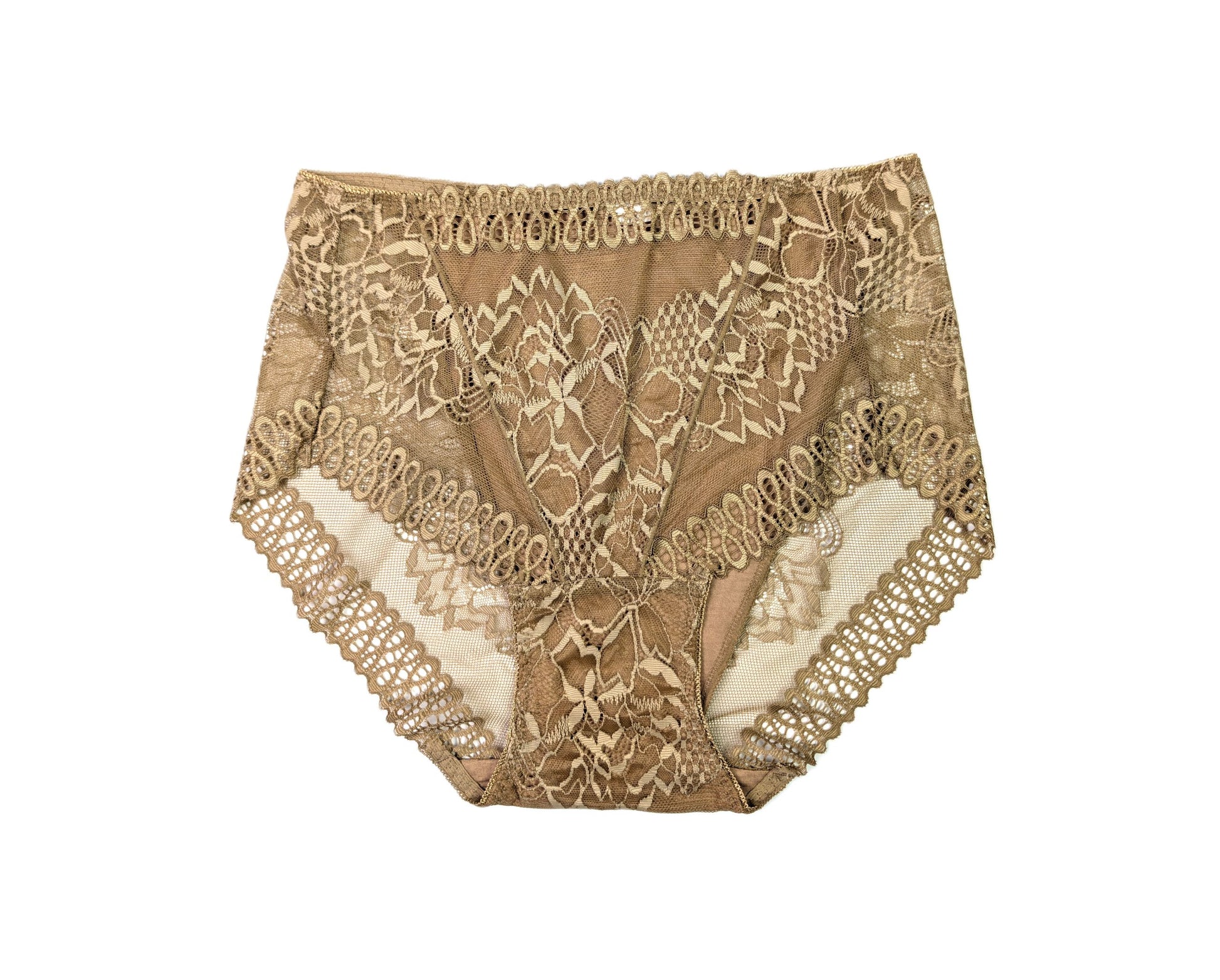 Beige lace underwear on a white background