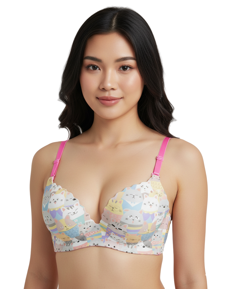 Cute Cat Printed Bra