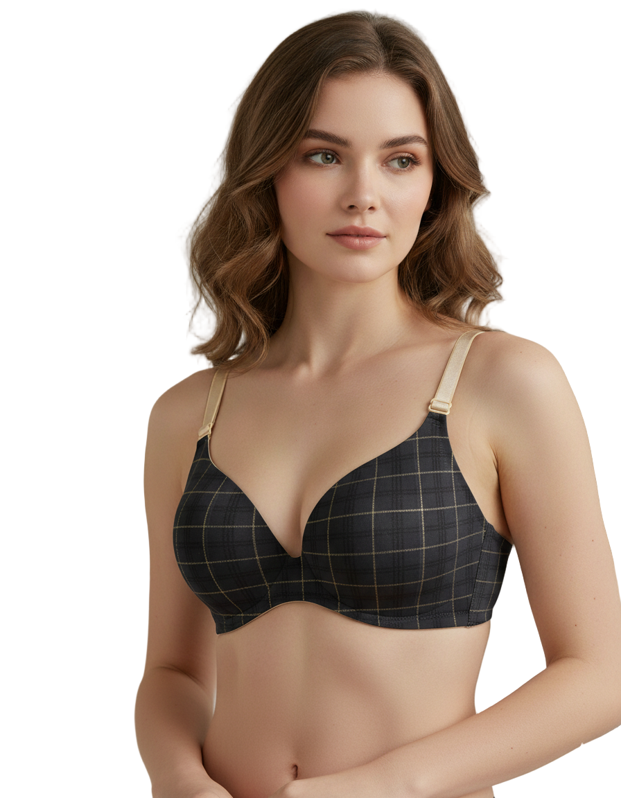 Dark Gray checkered bra on a white background