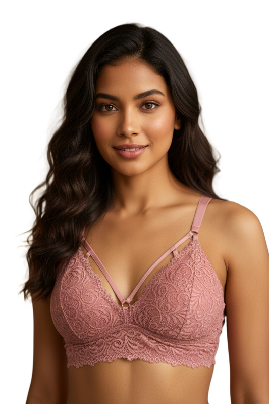 Pink Brallete Panty Set - Floral Laced