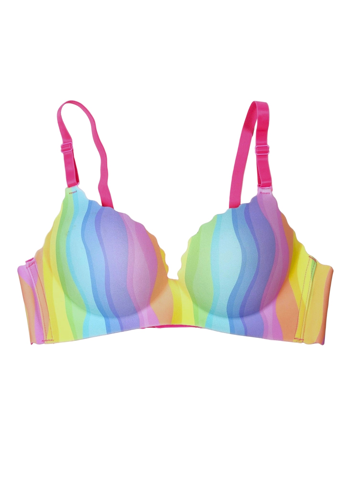 Rainbow Stripe Seamless Wireless Bra – Soft Padded Everyday Comfort with Scalloped Edges