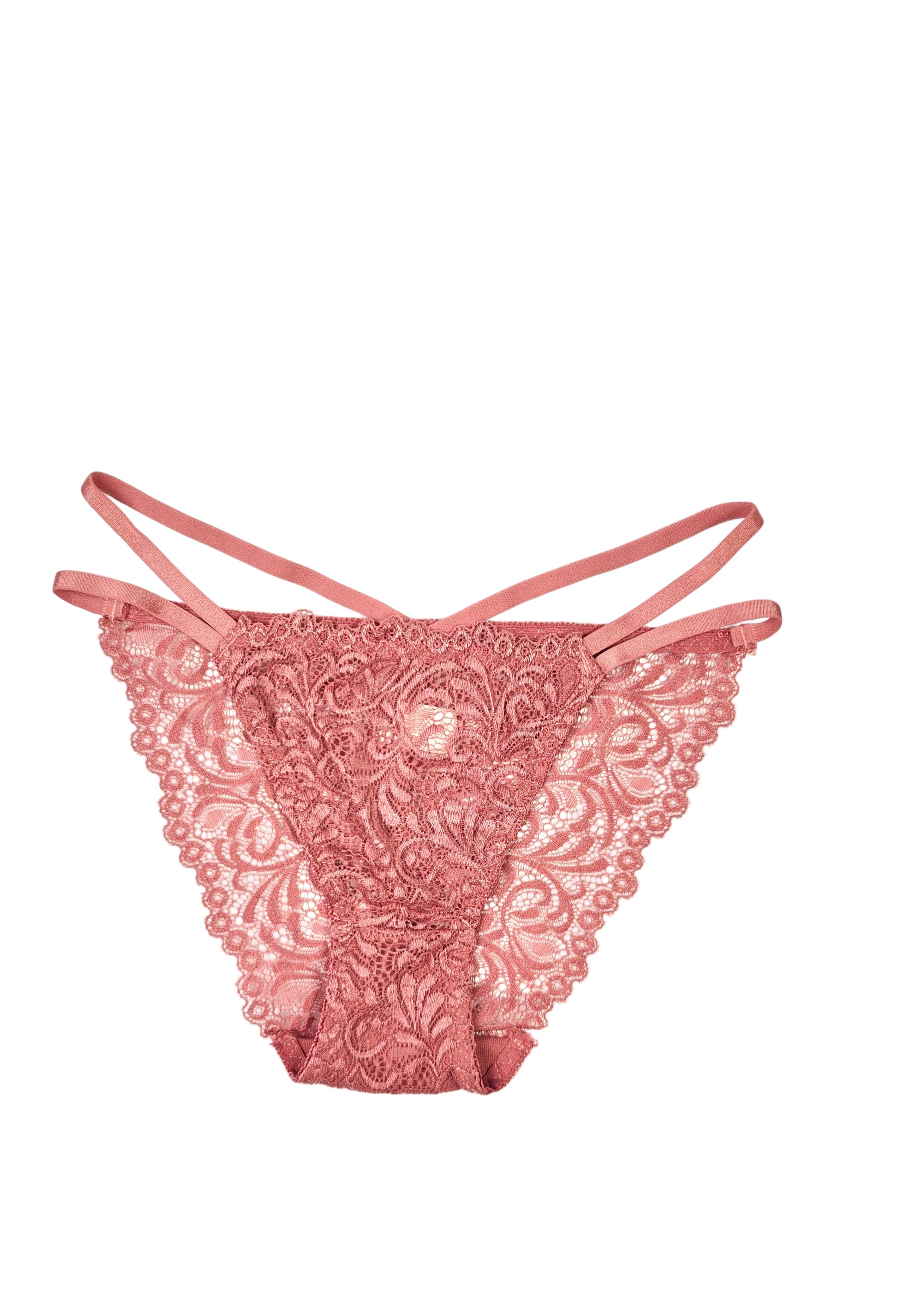 Pink lace bikini panty on a light background