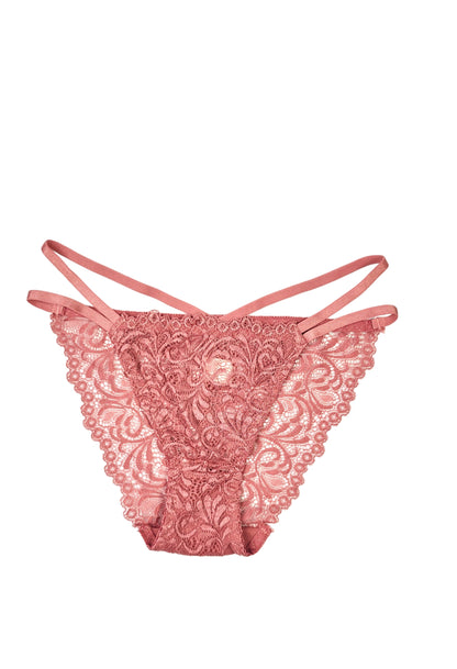 Pink lace bikini panty on a light background