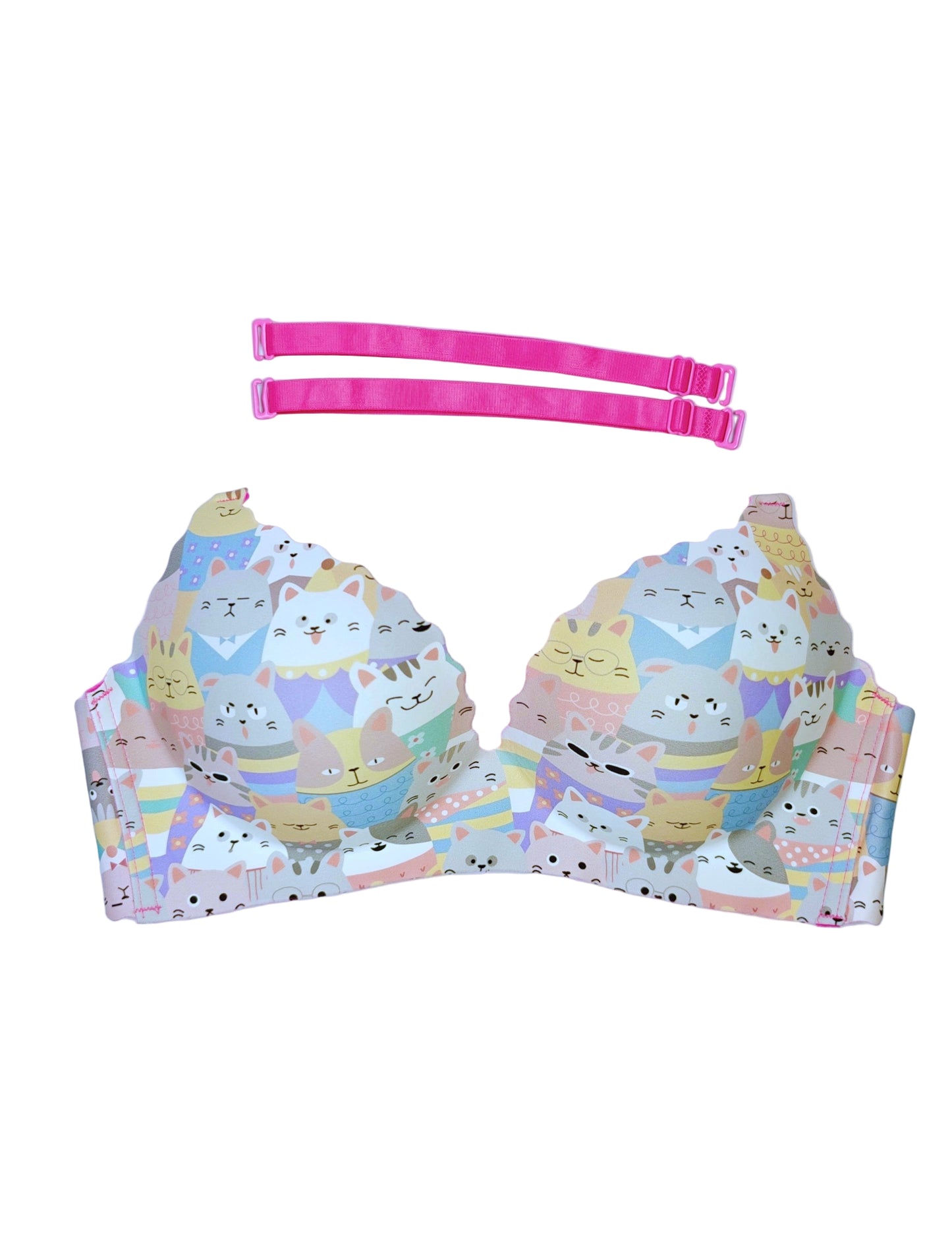 2 in 1 convertible Strapless bra with cat pattern on a white background