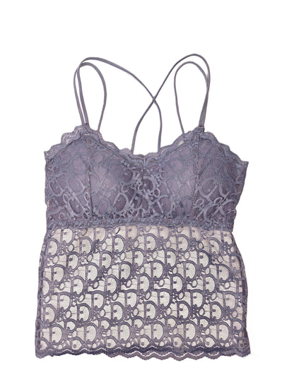 Longline Lace Bralette - Lavender Grey - Removable Pads