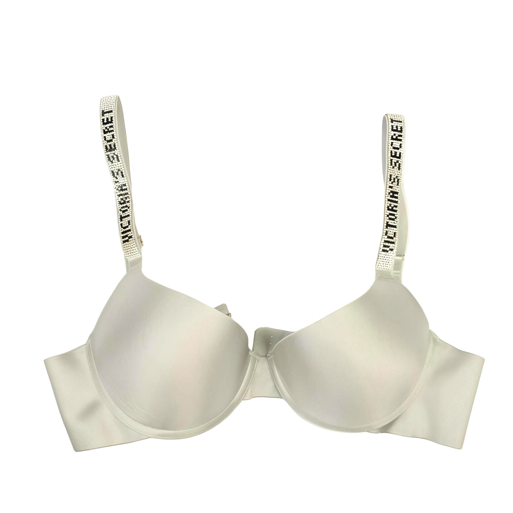 White bra with 'Victoria's Secret' branding on a white background