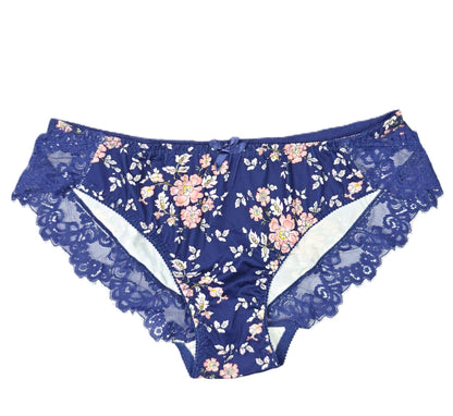 Blue Lace Trim Wired Full Cup Padded Bra & Panty