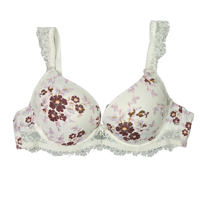 Creamy White Lace Trim Wired Full Cup Padded Bra & Panty