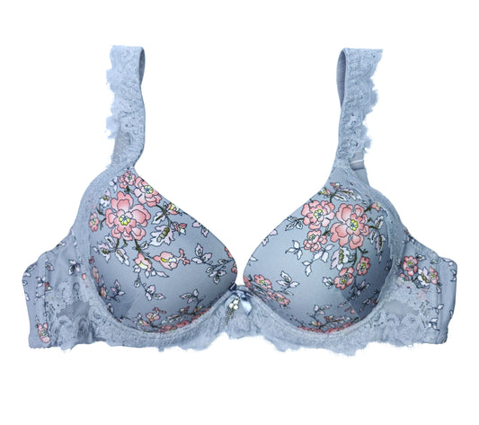 Soft Blue Lace Trim  Wired Full Cup Padded Bra & Panty