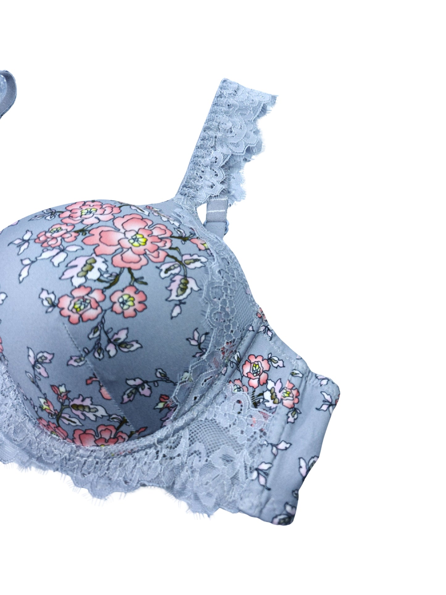 Soft Blue Lace Trim  Wired Full Cup Padded Bra & Panty