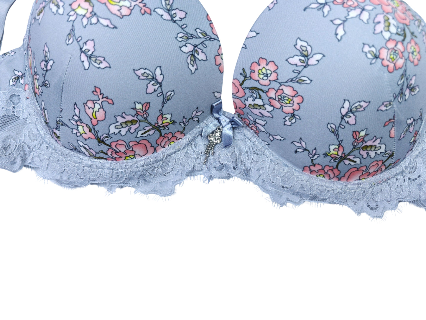 Soft Blue Lace Trim  Wired Full Cup Padded Bra & Panty