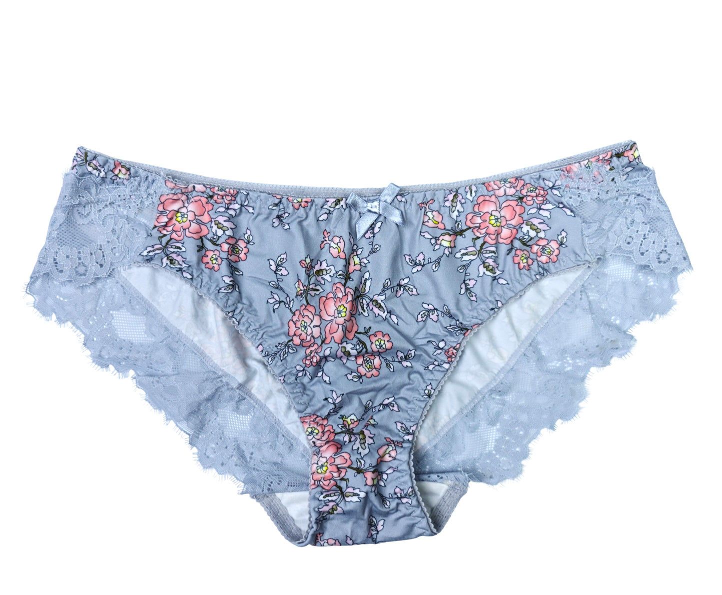 Soft Blue Lace Trim  Wired Full Cup Padded Bra & Panty