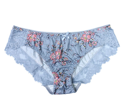 Soft Blue Lace Trim  Wired Full Cup Padded Bra & Panty