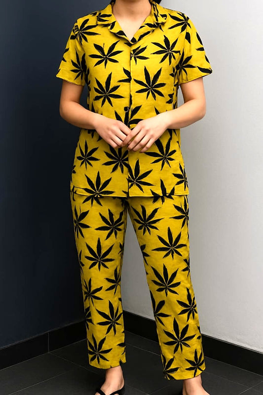 Leaf Print Button Down Lawn Nightwear